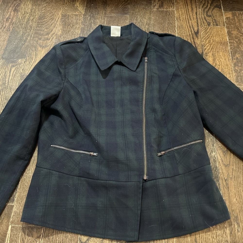Cabi‎ Women's Tartan Plaid Moto Jacket Asymmetrical Zip 3181 Size 10